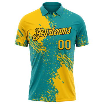 Custom Teal Yellow-Black Distressed Scratch Brush Stroke Performance Polo Shirt