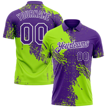 Custom Purple Neon Green-White Distressed Scratch Brush Stroke Performance Polo Shirt