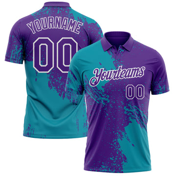 Custom Purple Teal-White Distressed Scratch Brush Stroke Performance Polo Shirt