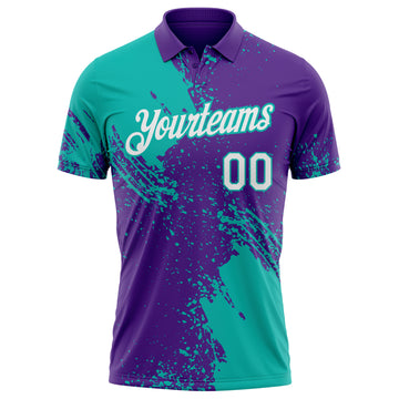 Custom Purple White-Aqua Distressed Scratch Brush Stroke Performance Polo Shirt