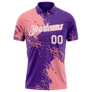 Custom Purple White-Medium Pink Distressed Scratch Brush Stroke Performance Polo Shirt
