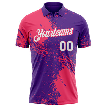 Custom Purple White-Neon Pink Distressed Scratch Brush Stroke Performance Polo Shirt