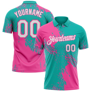 Custom Aqua White-Pink Distressed Scratch Brush Stroke Performance Polo Shirt