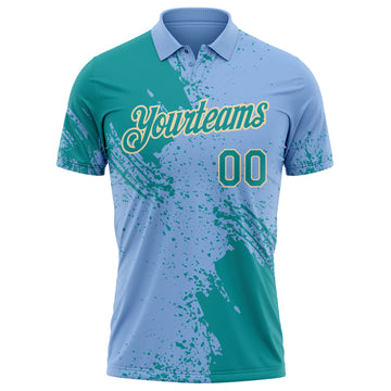 Custom Light Blue Teal-Cream Distressed Scratch Brush Stroke Performance Polo Shirt