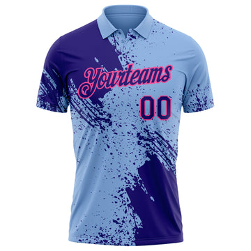 Custom Light Blue Dark Purple-Pink Distressed Scratch Brush Stroke Performance Polo Shirt