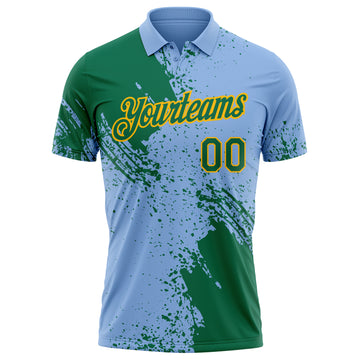 Custom Light Blue Kelly Green-Gold Distressed Scratch Brush Stroke Performance Polo Shirt