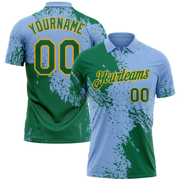 Custom Light Blue Kelly Green-Gold Distressed Scratch Brush Stroke Performance Polo Shirt