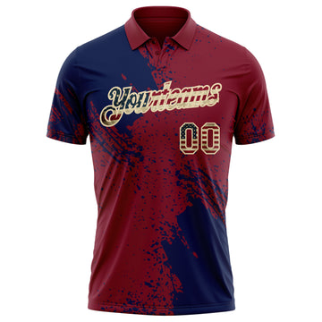 Custom Crimson Vintage USA Flag Navy-Cream Distressed Scratch Brush Stroke Performance Polo Shirt