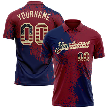 Custom Crimson Vintage USA Flag Navy-Cream Distressed Scratch Brush Stroke Performance Polo Shirt