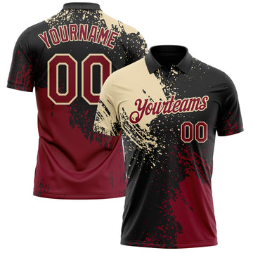 Custom Black Crimson-Cream Distressed Scratch Brush Stroke Performance Polo Shirt