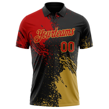Custom Black Red-Old Gold Distressed Scratch Brush Stroke Performance Polo Shirt