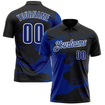 Custom Black Royal-White Fluid Paint Splash Performance Polo Shirt