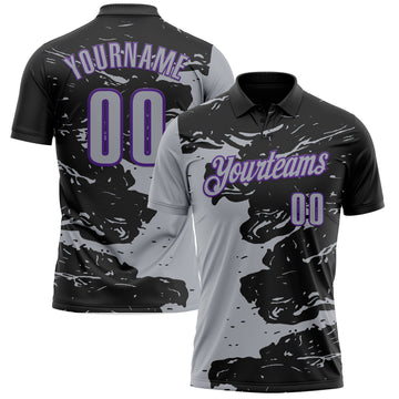 Custom Black Gray-Purple Fluid Paint Splash Performance Polo Shirt