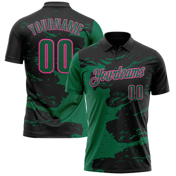 Custom Black Kelly Green-Pink Fluid Paint Splash Performance Polo Shirt