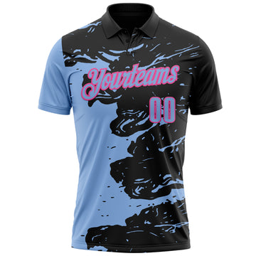 Custom Black Light Blue-Pink Fluid Paint Splash Performance Polo Shirt