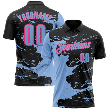 Custom Black Light Blue-Pink Fluid Paint Splash Performance Polo Shirt