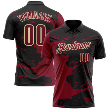 Custom Black Crimson-Cream Fluid Paint Splash Performance Polo Shirt