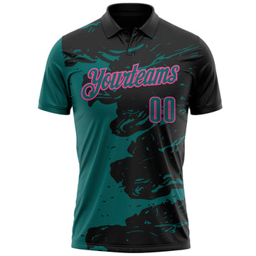 Custom Black Teal-Pink Fluid Paint Splash Performance Polo Shirt
