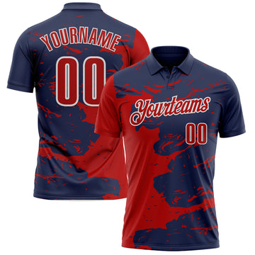 Custom Navy Red-White Fluid Paint Splash Performance Polo Shirt