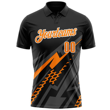 Custom Black Bay Orange Gray-White Lightning Geometric Performance Polo Shirt