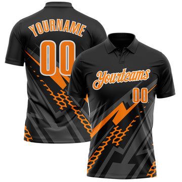 Custom Black Bay Orange Gray-White Lightning Geometric Performance Polo Shirt
