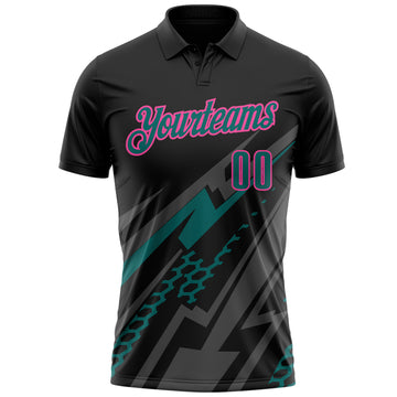 Custom Black Teal Gray-Pink Lightning Geometric Performance Polo Shirt