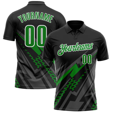 Custom Black Grass Green Gray-White Lightning Geometric Performance Polo Shirt