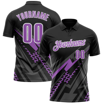 Custom Black Medium Purple Gray-White Lightning Geometric Performance Polo Shirt