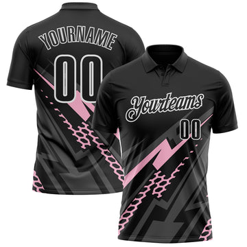Custom Black Light Pink Gray-White Lightning Geometric Performance Polo Shirt