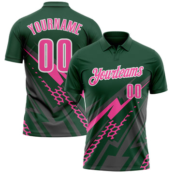 Custom Green Pink Gray-White Lightning Geometric Performance Polo Shirt
