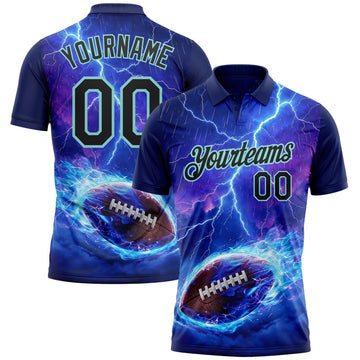 Custom Blue Black-Ice Blue Flame Lightning Football Ball 3D Pattern Performance Polo Shirt