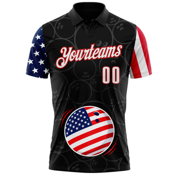 Custom Black White Royal-Red Patriotic American Flag Bowling Balls Performance Polo Shirt