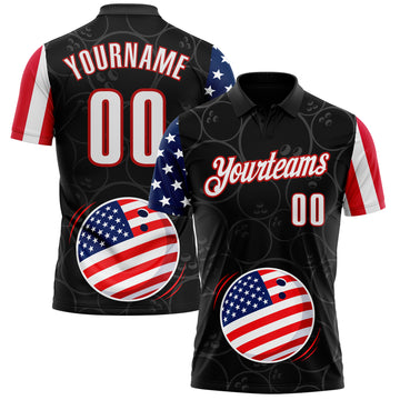Custom Black White Royal-Red Patriotic American Flag Bowling Balls Performance Polo Shirt