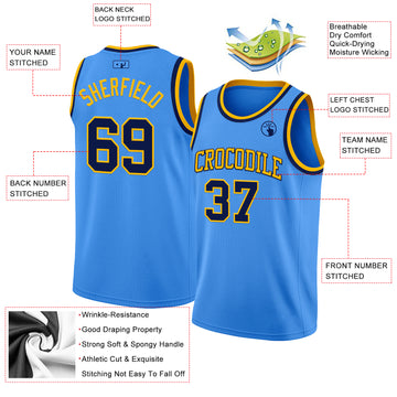 Custom Powder Blue Navy-Gold Authentic Basketball Jerse