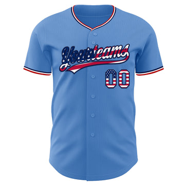 Custom Powder Blue USA Flag Navy Red-White Authentic Baseball Jersey