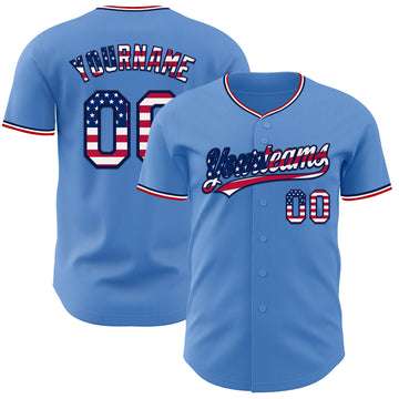 Custom Powder Blue USA Flag Navy Red-White Authentic Baseball Jersey