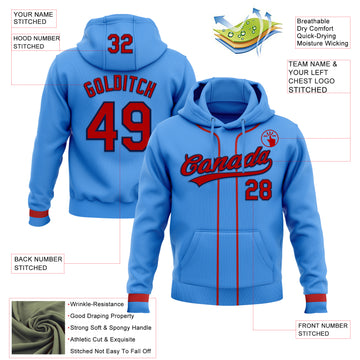 Custom Stitched Powder Blue Red-Navy Baseball Pullover Sweatshirt Hoodie