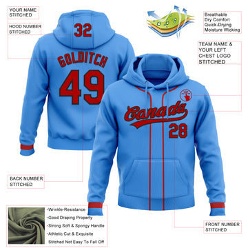 Custom Stitched Powder Blue Red-Black Baseball Pullover Sweatshirt Hoodie