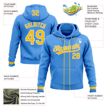 Custom Stitched Powder Blue Yellow-White Baseball Pullover Sweatshirt Hoodie