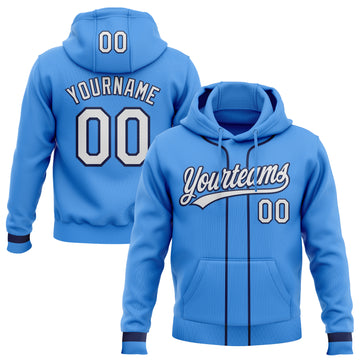 Custom Stitched Powder Blue White-Navy Baseball Pullover Sweatshirt Hoodie