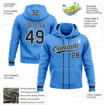 Custom Stitched Powder Blue Black-White Baseball Pullover Sweatshirt Hoodie
