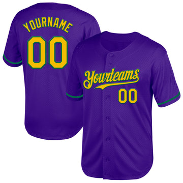 Custom Purple Yellow-Kelly Green Mesh Authentic Throwback Baseball Jersey