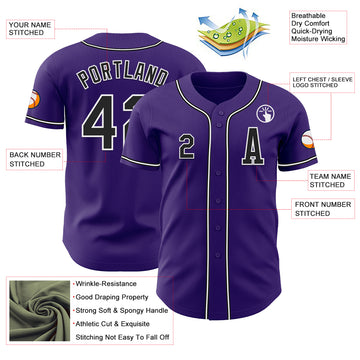 Custom Purple Black-White Authentic Baseball Jersey