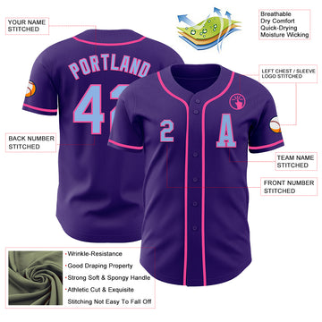 Custom Purple Light Blue-Pink Authentic Baseball Jersey