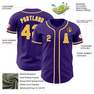 Custom Purple Gold-White Authentic Baseball Jersey