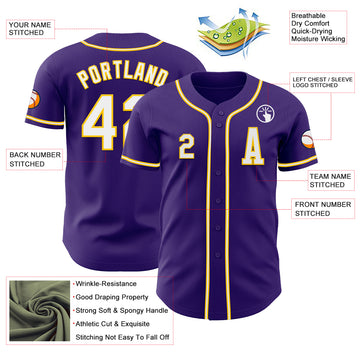 Custom Purple White-Yellow Authentic Baseball Jersey