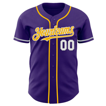 Custom Purple White Gray-Gold Authentic Baseball Jersey