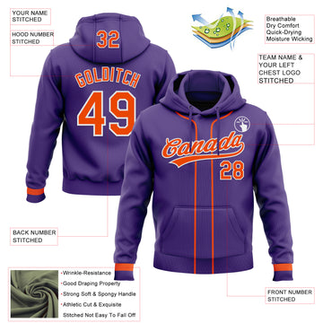 Custom Stitched Purple Orange-White Baseball Pullover Sweatshirt Hoodie