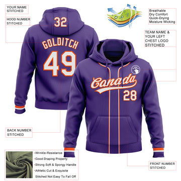 Custom Stitched Purple White-Orange Baseball Pullover Sweatshirt Hoodie