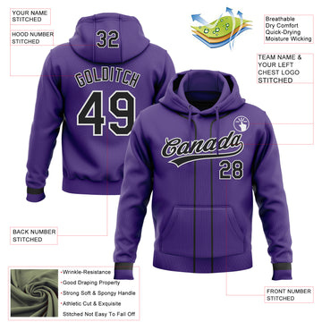 Custom Stitched Purple Black-White Baseball Pullover Sweatshirt Hoodie